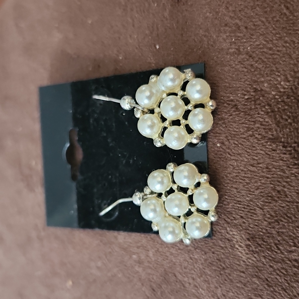 Circle of White Pearls dangle Pierced Earrings. Restyled Vintage. Very Pretty.